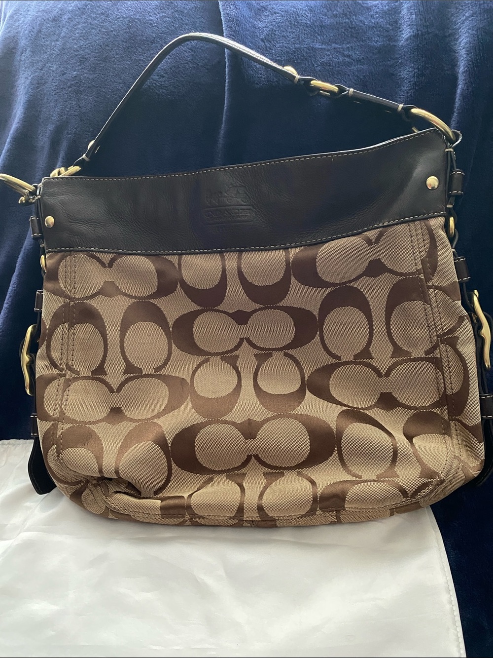Coach Zoe Tan and Brown Signature Canvas Hobo Bag